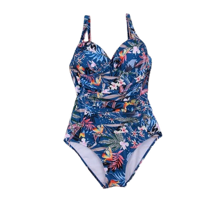 Blue Flower Patterned Curvy Swimsuit