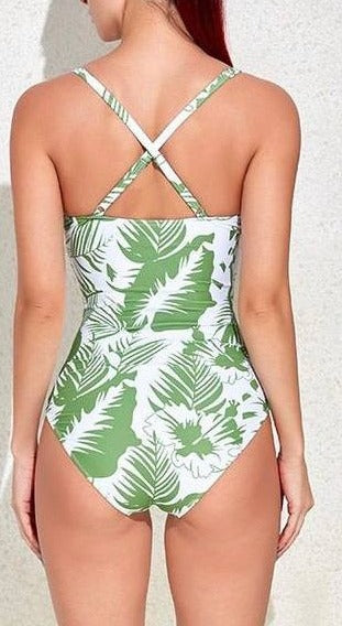 Green Patterned Curvy Swimsuit