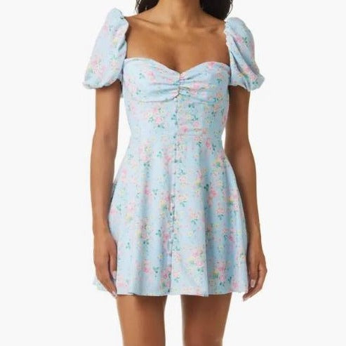 Floral Pattern Light Blue Dress