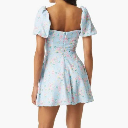 Floral Pattern Light Blue Dress